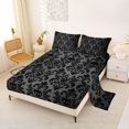 thumbnail image 2 of Homewish Halloween Skull Damask Bed Sheets,Halloween Themed Full Size Sheets,Black Gray,4 Pieces,1 Flat Sheet, 1 Fitted Sheet and 2 Pillowcases, 2 of 6