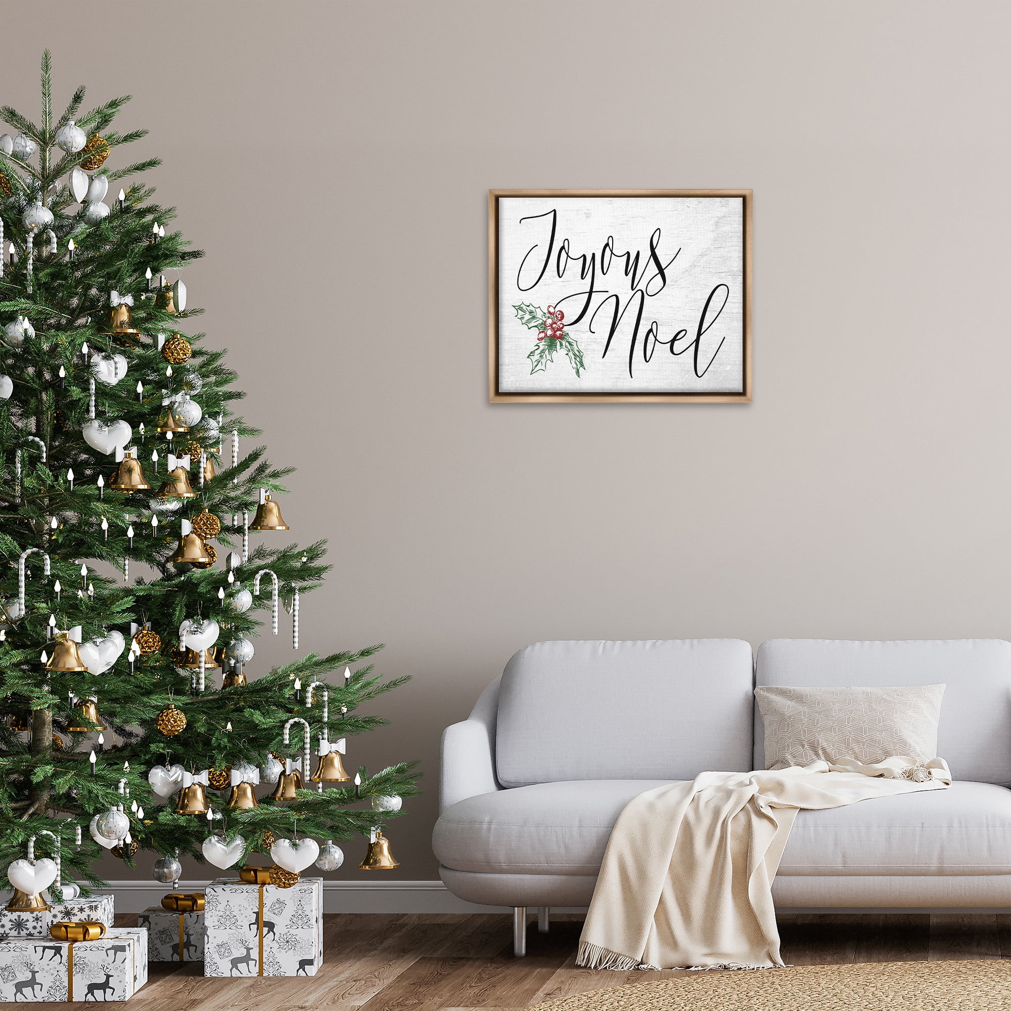 Stupell Industries Joyous Noel Christmas Botanicals Holiday Painting Brown Floater Framed Canvas Art Print Wall Art, 31 x 25