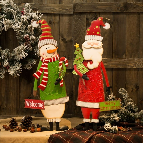 Glitzhome Metal Snowman &amp; Santa Yard Stake/Standing Decor or Wall Decor - Walmart.com - Walmart.com