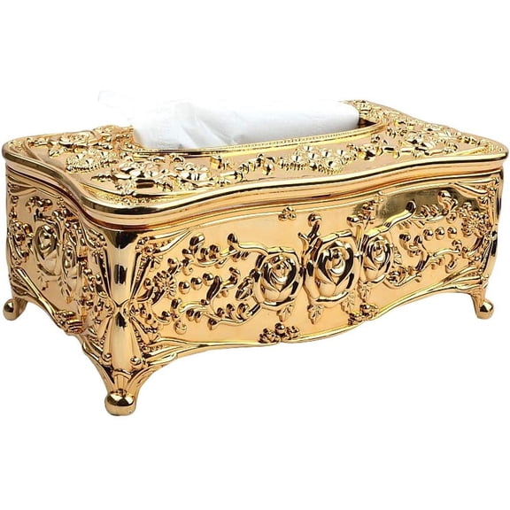 ABCISI Rose Tissue Box Holder, Stylish Bling Acrylic Tissue Box Cover for Bathroom Vanity Countertops, Bedroom Dressers, Night Stands, Desks & Tables (Gold)