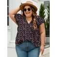 thumbnail image 6 of SHIBEVER Womens Tops Plus Size Short Sleeve Summer Floral Top V Neck Tops for women Basic Loose Tees Shirts for Women Casual Clothes Pinkish-black XXXL, 6 of 6