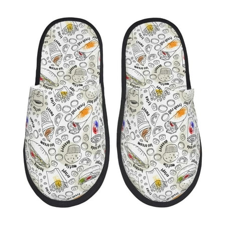 Balery Fastfood 2 Slient Indoor Furry Fleece Comfort House Shoes Soft Non-Slip Home Shoes Cotton slippers House Slippers-- Large