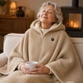thumbnail image 6 of QISIWOLE Beige Heated Hooded Shawl Wrap For Women, 3 Heat Settings Fast Heating, 4.8 ft x 31.5 in Cotton Blend Heated Blanket, For Home Office Travel Winter Warmth, 6 of 6