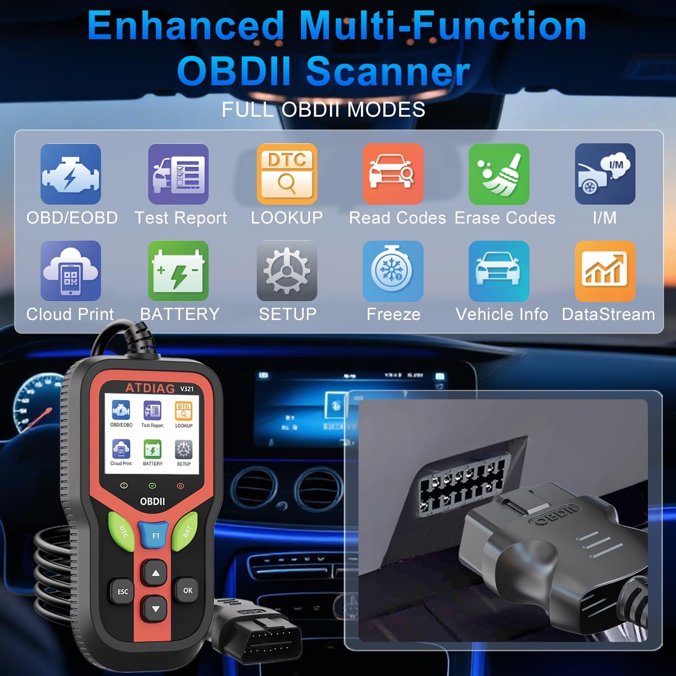 2026 Upgraded OBD2 Scanner Diagnostic Tool, Check Engine Lights and Clear Vehicle Trouble Codes with Professional Battery Start Test, Cloud Printing Enhanced Car Scanner for All Vehicles Since 1996