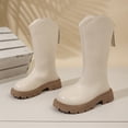 thumbnail image 4 of Gubotare Boots for Girls Combat Boots for Girls Lace Up Riding Boots Mid Calf Fashion Waterproof Non Slip Side Zipper Boot Fall Winter Spring Size 3.5 (White,Big Kids 3.5), 4 of 9