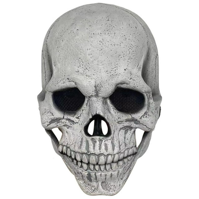 Máscara de calavera de cabeza completa de Halloween con mandíbula móvil, casco de látex realista para adultos, Color claro