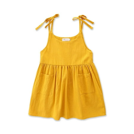 

Penkiiy Toddler Kid Baby Girls Summer Sling Dress Cute Solid Color Casual Dress Easter Dresses for Toddler Girls 2-3 Years Yellow 2023 Summer Deal