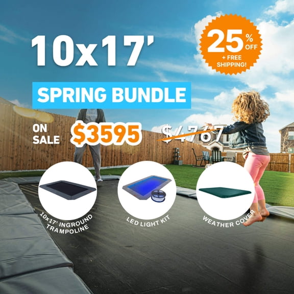 Spring Bundle! 10'x17' Rectangle Pro-Line In-ground Trampoline   LED Lights   Cover
