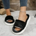 thumbnail image 2 of Xucatan Women's Fuzzy Fluffy Furry Fur Slippers Flip Flop Open Toe Cozy House Memory Foam Sandals Slides Soft Flat Comfy Anti-Slip Spa Indoor Outdoor Slip on Gift, 2 of 9