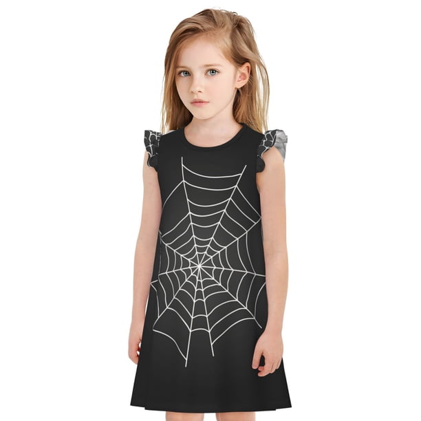 Fotbe A Web With A Spider Vestido de Dormir para Niñas de 3 a 10 Años, Mangas Cortas, Estilo Princesa, Pijama Camisón con Mangas Voladas-Medium