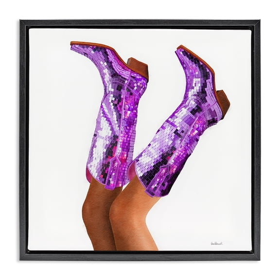 Stupell Industries Art Deco Purple Glam Cowgirl Boots Black Floating Frame Canvas Art, 18 x 18, by Amanda Greenwood