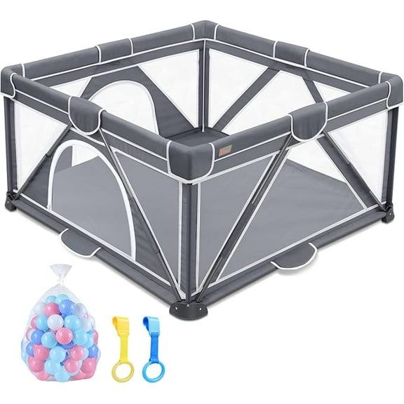 Open Box YOBEAR FOLDABLE BABY PLAYPEN LARGE PLAYPEN FOR BABIES AND TODDLERS - DARK GRAY