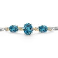 thumbnail image 3 of Gem Stone King 925 Silver & 10K Yellow Gold London Blue Topaz & Lab Grown Diamond Bracelet for Women | 6.06 Cttw | Gemstone November Birthstone | Oval 10X8MM and 8X6MM | Fully Adjustable 9 inch, 3 of 5