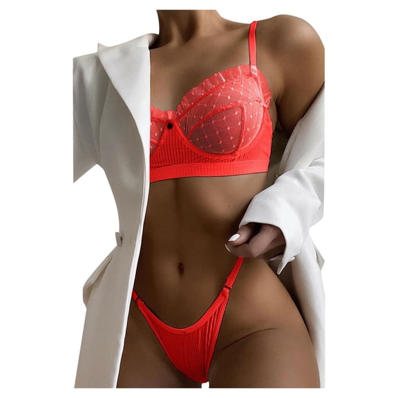 Xijirk Lingerie Sets for Women,Lace Push Up Bra with Belt and Garter Nightwear Fashion Underwear Set for Evening and Special Wear,Lingerie Sets,Red,XL