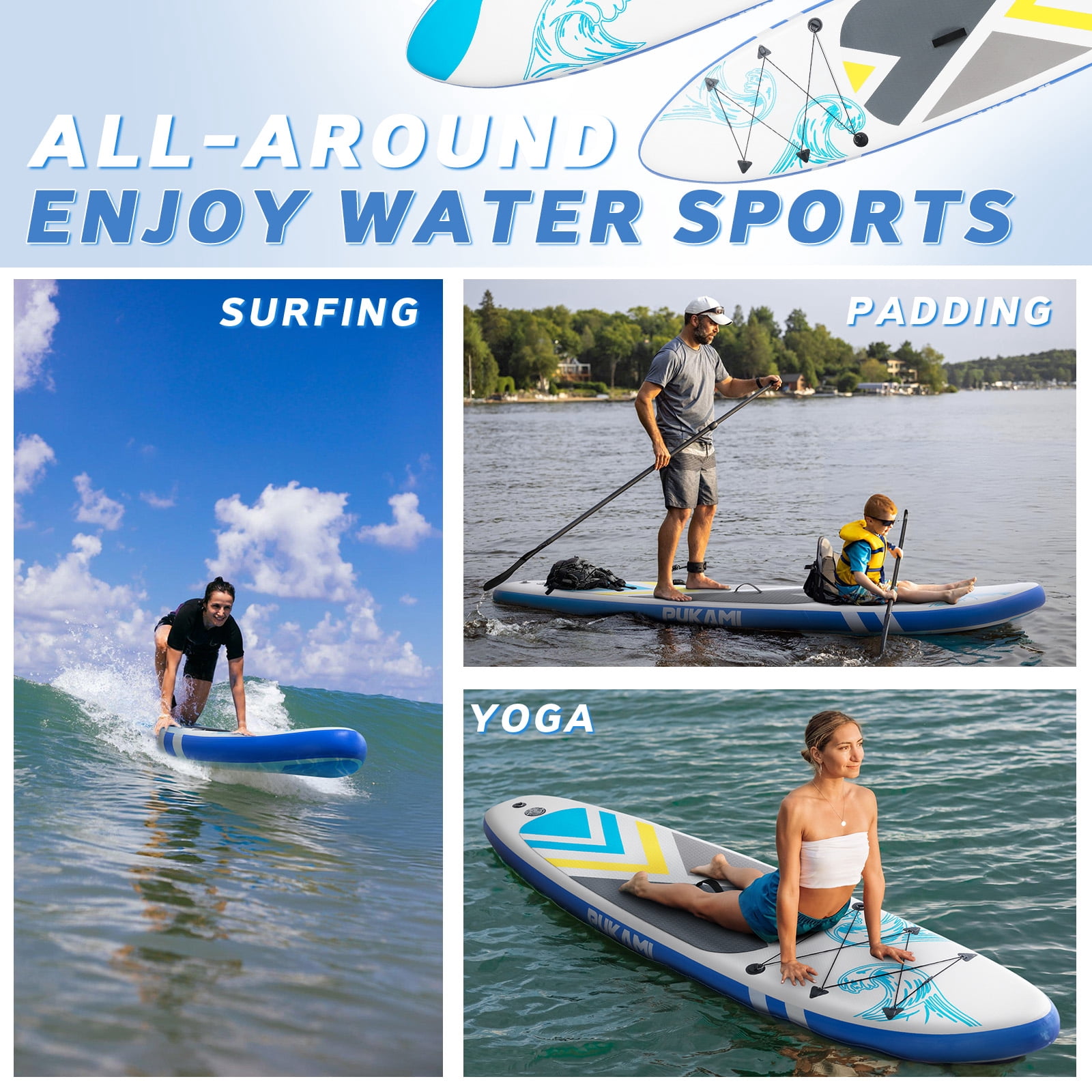 Waleaf 10'6" Inflatable Stand Up Paddle Board with Premium SUP Paddle Board Accessories & Carry Bag,Paddle,Pump,Leash,Wide Stable Design,Non-Slip Deck,Surf Control for Adults & Youth