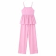 thumbnail image 5 of Amidoa Girls Summer 2 Piece Outfits Solid Color Cute Tank Top and Casual Wide Leg Pants Kids Clothing Set Pink Size 3T Pink Size 3T, 5 of 5