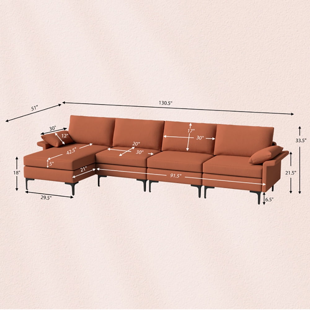 Finihen L-shaped Sectional Sofa Couch, Convertible Sectional Sofa, Extra Large L-shaped Sectional Sofa with Reversible Chaise and 2 USB Ports for 4-5 People, for Living Room, Rust Red Finihen L-shaped Sectional Sofa Couch, Convertible Sectional Sofa, Extra Large L-shaped Sectional Sofa with Reversible Chaise and 2 USB Ports for 4-5 People, for Living Room, Rust Red