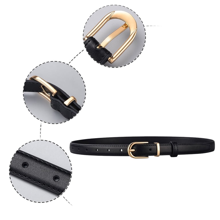 7169 Black Gold Buckle Women Belt Fashion Dress Slim Ladies Jeans Bmisegm Women Thin Belt Leather Belt Jeans Dress With Gold  main image 4