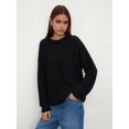 thumbnail image 4 of Women'S Crew Neck Sweater Long Sleeve Lantern Sleeve Hollow Knit Loose Casual Sweater Black L, 4 of 9