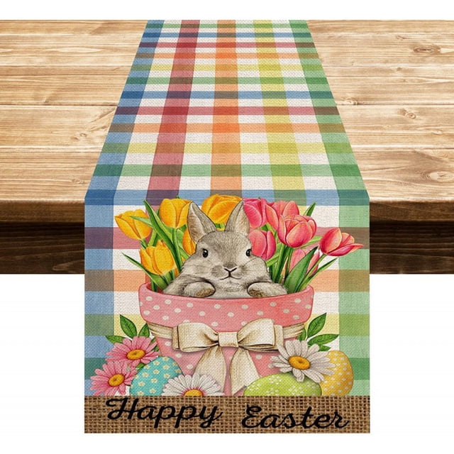 Camino de mesa del día de Pascua, mantel feliz, decoraciones de mesa navideñas