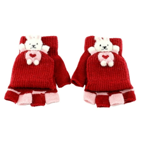 

Plush Toddler Gloves Half Finger Gloves with Flip Top Winter Knitted Mitten