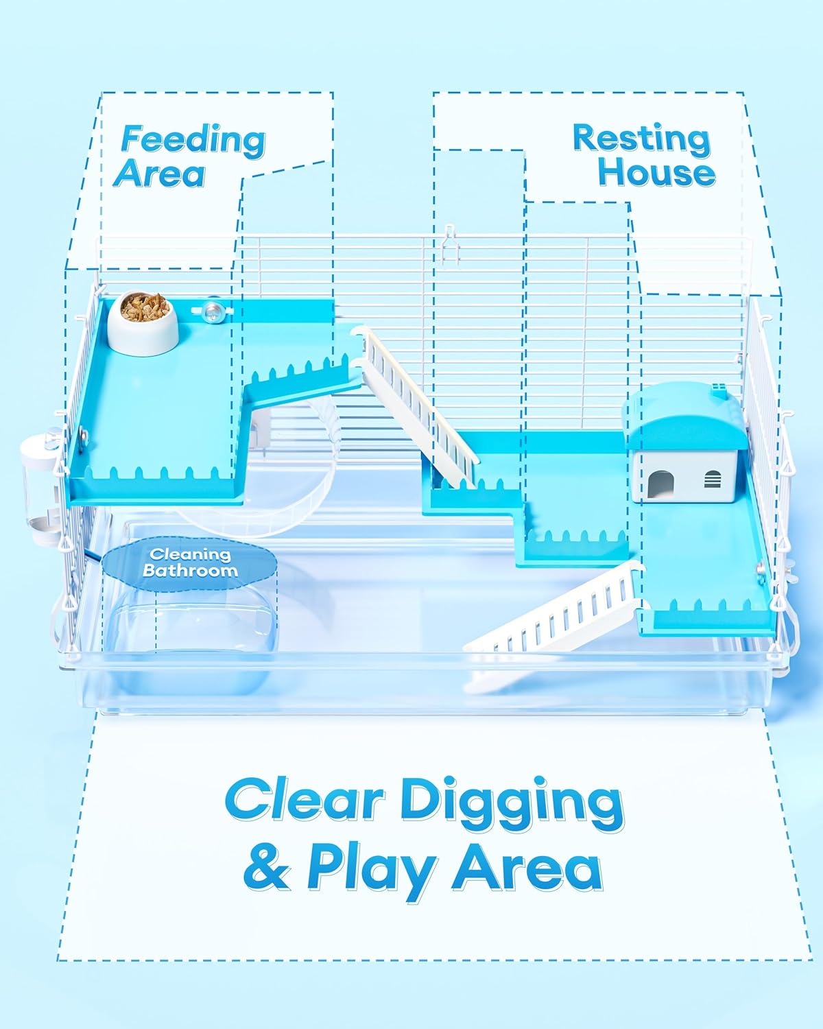 3 Levels Small Hamster Cage with Accessories, 8-in-1 Small Animal House for Dwarf Hamsters, Mice, Gerbils (18.5"x11.8"x11.8")