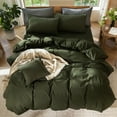 thumbnail image 4 of MooMee 100% Washed Cotton Duvet Cover Set Queen Size Linen Like Textured Breathable Lightweight 3-Piece (Olive Green, 90"x90"), 4 of 7