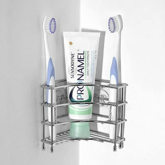 Corner Wall Mount Toothbrush Holders for Bathroom, Self Adhesive Triangle Corner Shower Shelf for Tile Walls, Stainless Steel Electric Toothbrush Toothpaste Organizer (Silver)