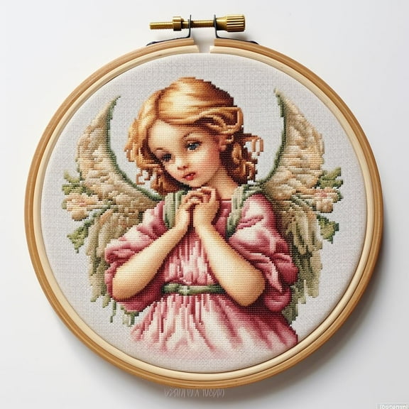 Angel Girl DIY Stamped Cross Stitch Kits for Beginners Easy with Hoop 11CT Needlepoint Embroidery Counted Cross Stitch Kits Art Craft Wall Decor and Gift 35x35cm(4)