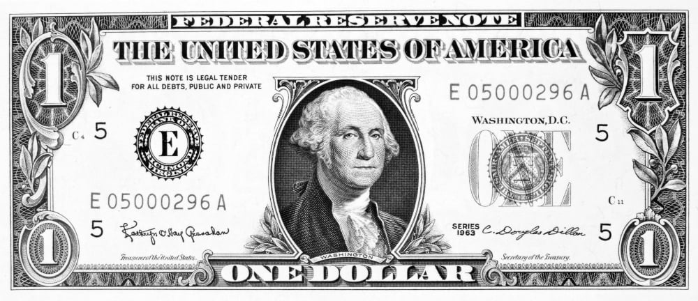 One Dollar Bill Npresident George Washington On The Front Of A US One ...
