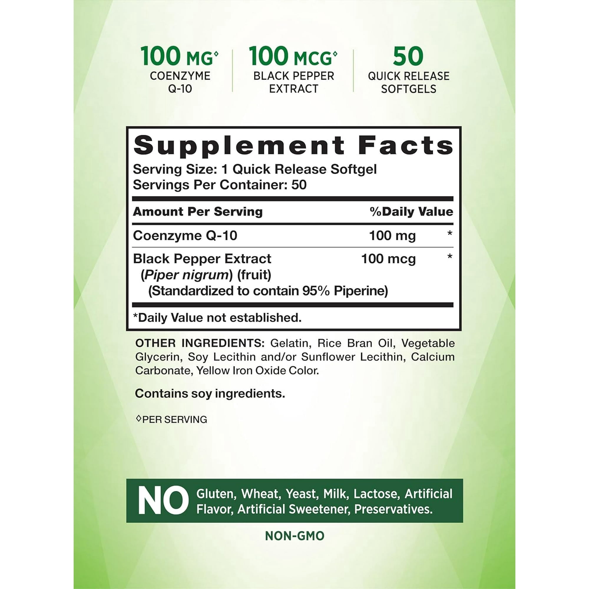 Natures Truth CoQ-10 100mg Plus Black Pepper Extract, 50 Ea, 2 Pack
