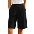 thumbnail image 2 of VBVC Women's Cotton Pleated Bermuda Shorts , Summer Work Office Pants For Women , Ladies' High Waisted Wide Leg Bottoms with Pockets,Black,S-2XL, 2 of 9