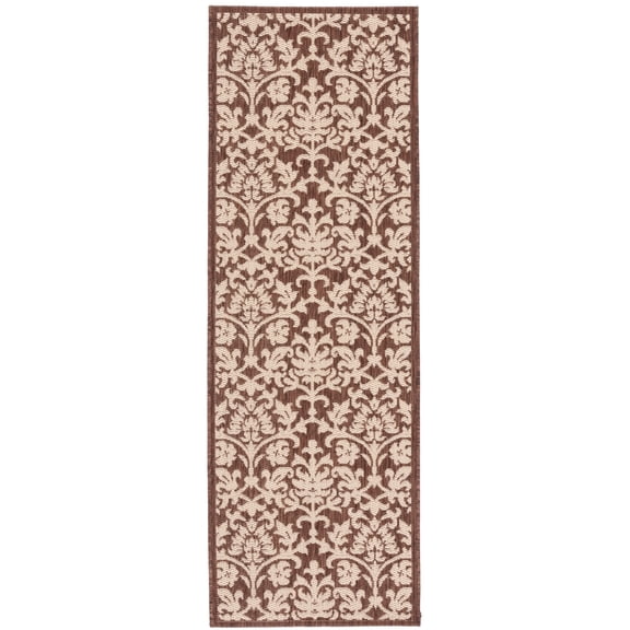 SAFAVIEH Courtyard Yvette Floral Indoor/Outdoor Runner Rug, 2'3" x 6'7", Chocolate/Natural