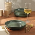 thumbnail image 2 of Gibson Elite Beckett 4-Piece Green Dinner Bowl Set – Reactive Glaze Stoneware – Shallow Pasta Bowls – Wide-Rim Round Shape – Microwave & Dishwasher Safe, 2 of 12