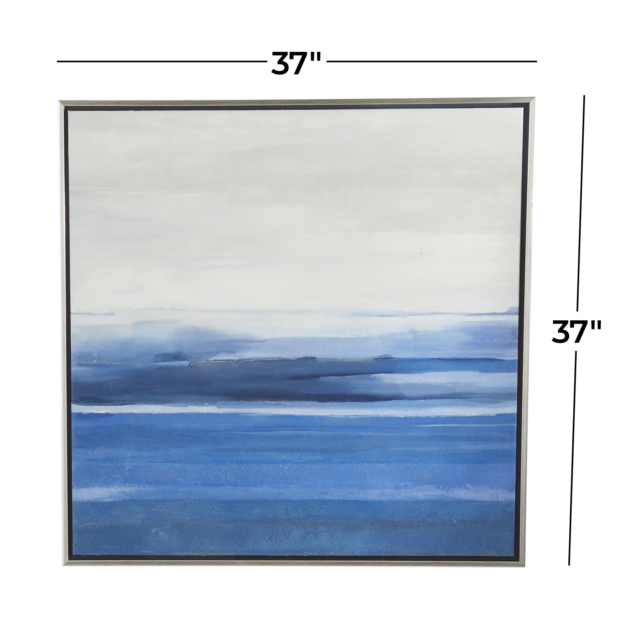 37" x 37" Abstract Ocean Inspired Landscape Framed Wall Art with Silver Frame, by DecMode