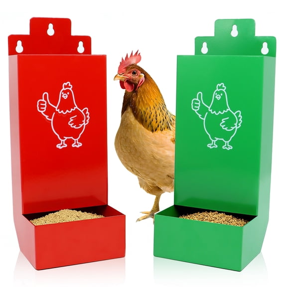 2Pack Chicken Grit Feeder, Metal Oyster Shell Feeder with Lid, Hanging Gravity Chicken Poultry Feeders Trough, Coop Accessories Supplies