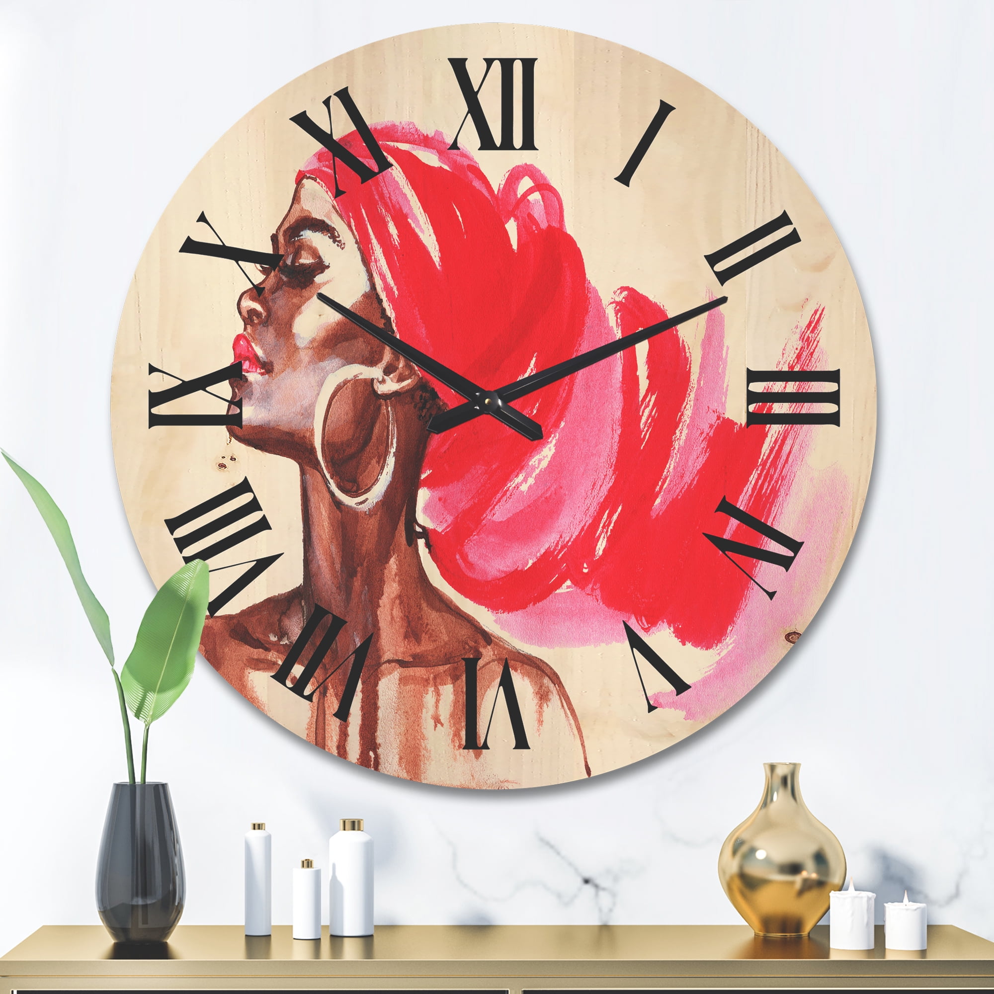 Designart 'Portrait of Afro American Woman IX' Modern Wood Wall Clock