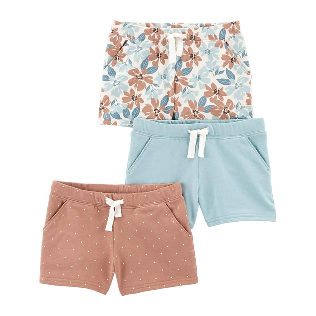 Pantalones cortos Simple Joys de Carter's Girls, paquete de 3 unidades, 4T, marrón claro