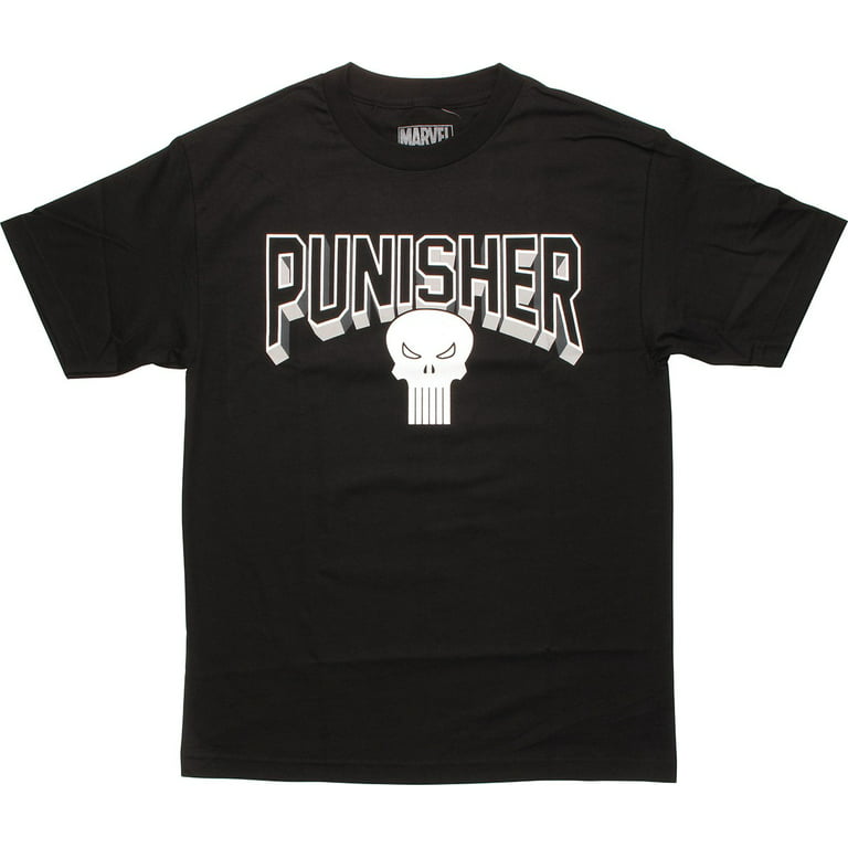 På hovedet af spænding Arbejdsløs Punisher Block Name Logo T-Shirt - Walmart.com
