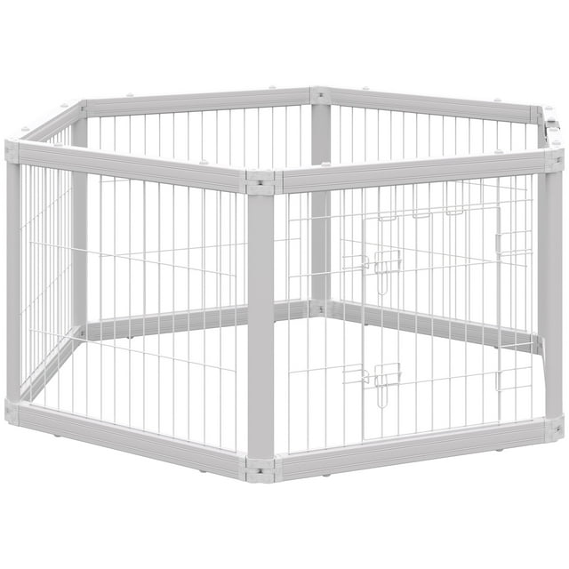 PawHut Parc pour Animaux Robuste avec Porte, 6 Panneaux Pliables pour Chien, Blanc
