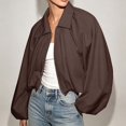 thumbnail image 4 of Unir Collared Zip Up Casual Bomber Jacket for Women, Balloon Sleeve Cropped, Thick Durable Polyester Everyday Outerwear, 1 Piece, S-L, 4 of 6