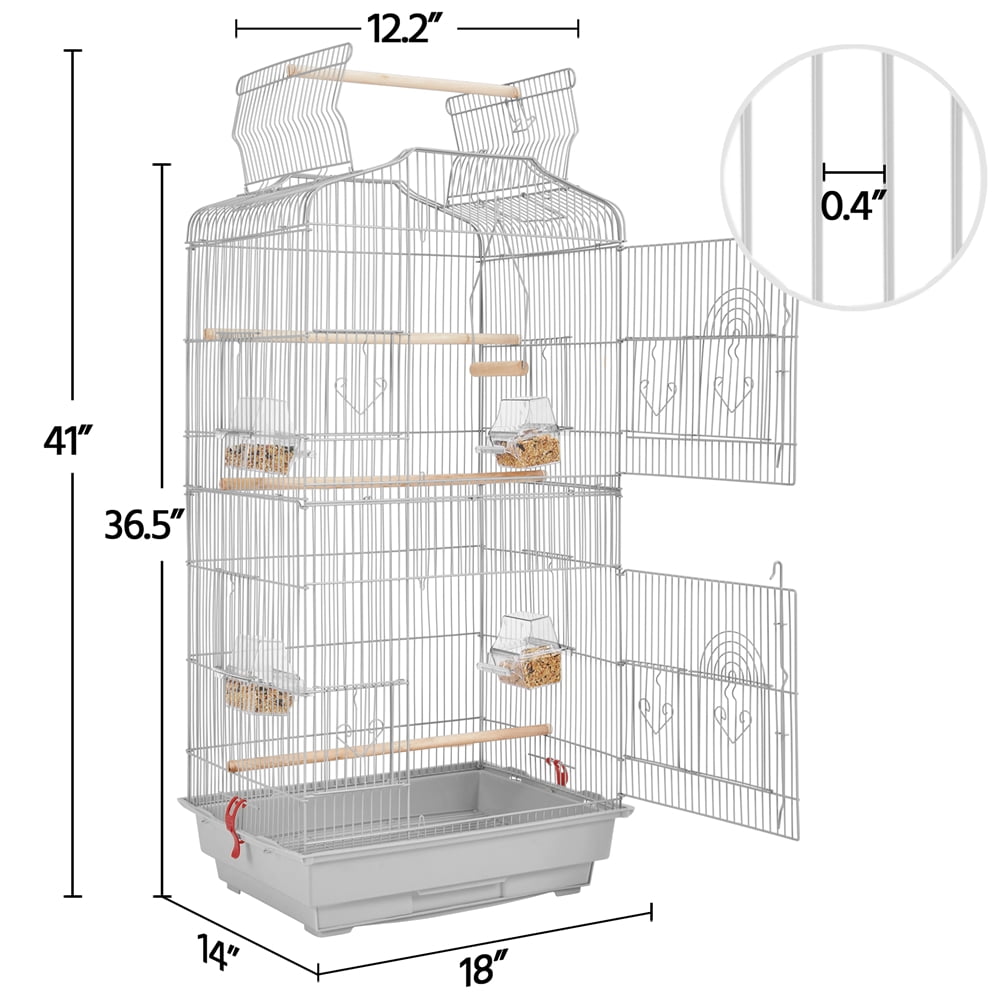 Alden Design Large 41" Metal Bird Cage with Play Top for Parakeets and Lovebirds, Light Gray
