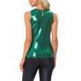 thumbnail image 3 of Allegra K Top sin mangas metálico para mujer, camiseta brillante para fiesta, talla S, verde brillante, 3 of 6