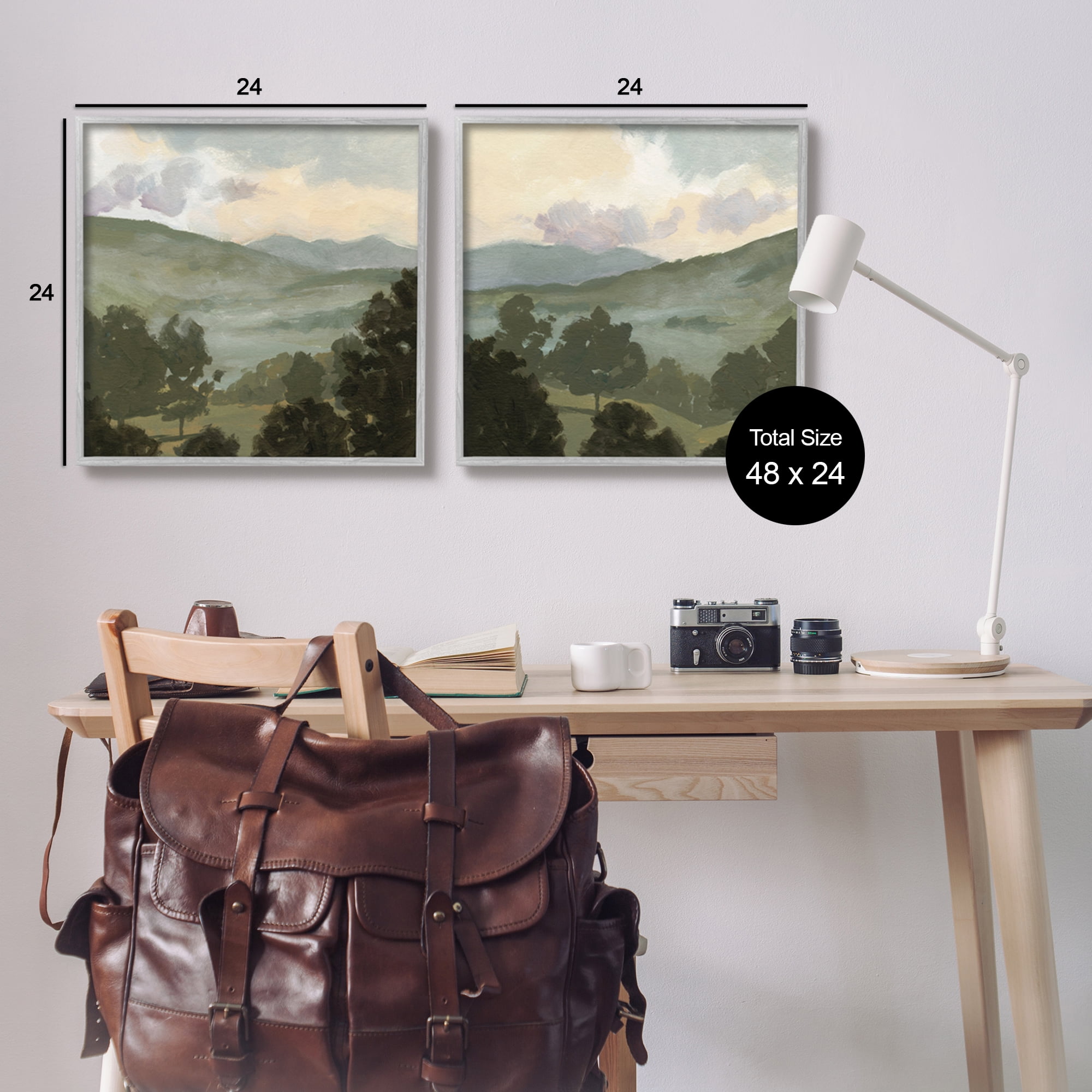 Stupell Industries Rural Hills Landscape Nature Painting Gray Framed Art Print Wall Art, 24 x 24, Set of 2
