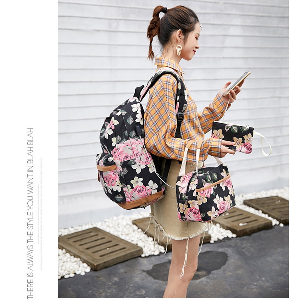 Private Jungle Teen Girl School Backpack with Lunch Box Pencil Case, 3 in 1 Canvas Student BookBag Set for Elementary School (Black Floral) Private Jungle Teen Girl School Backpack with Lunch Box Pencil Case, 3 in 1 Canvas Student BookBag Set for Elementary School (Black Floral)