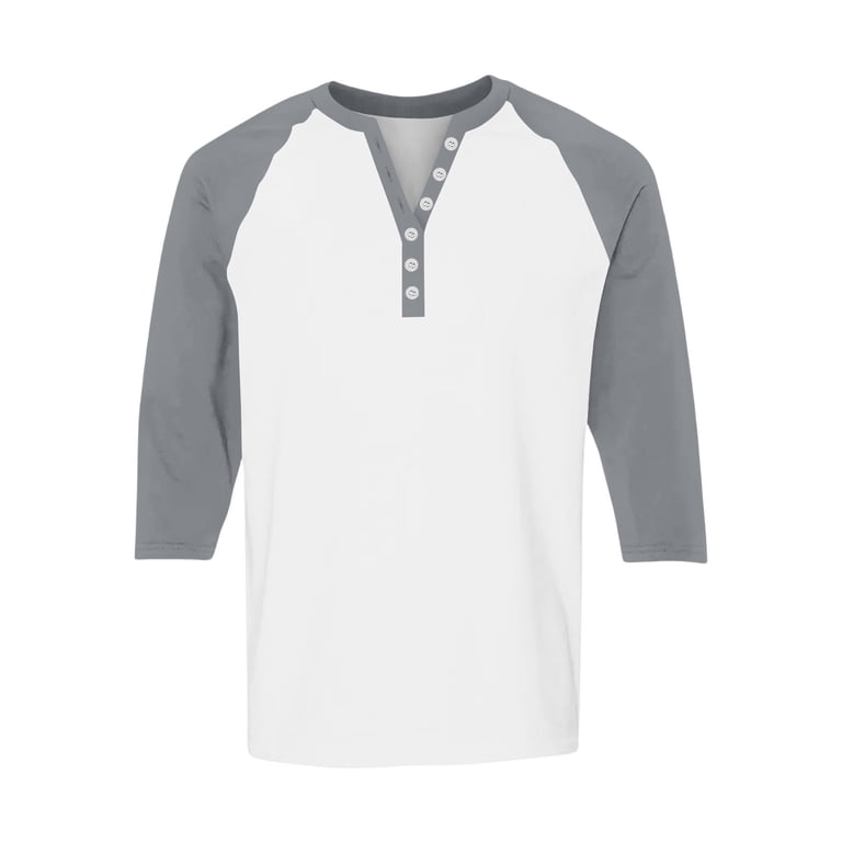 Men's 3/4 Sleeve Baseball Raglan T-Shirt - Henley Neck Casual Slim Fit Top For Spring, Summer & Fall