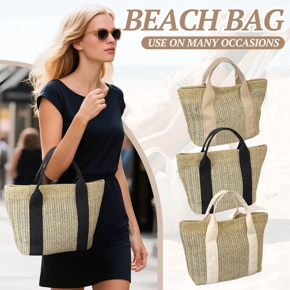 AOMRCOL Large Straw Tote Bag Raffia Summer Shoulder Bag Woven Handbag Beach Vacation Travel Purse for Women, Black