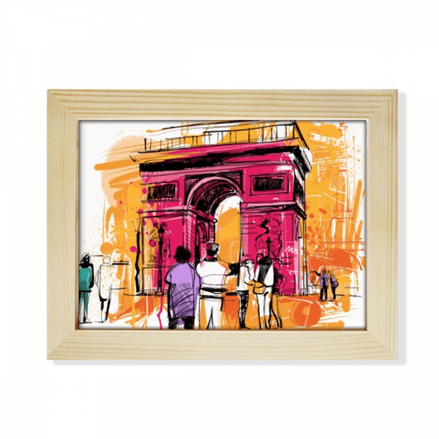 Arco de triunfo en Paris Francia dibujo a mano Unbranded Escritorio de madera 6x8 pulgadas marco de foto