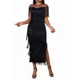 thumbnail image 3 of Women'S Plus Size Flapper Dress Sleeveless Deep V Neck Fringe All over Tassel Tiered Prom Party Midi Dress Black XL, 3 of 9