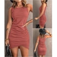thumbnail image 4 of YAZI Women Casual Dress Crew Neck Ruched Summer Sleeveless Tank Bodycon Shirt Short Mini Dresses, 4 of 12